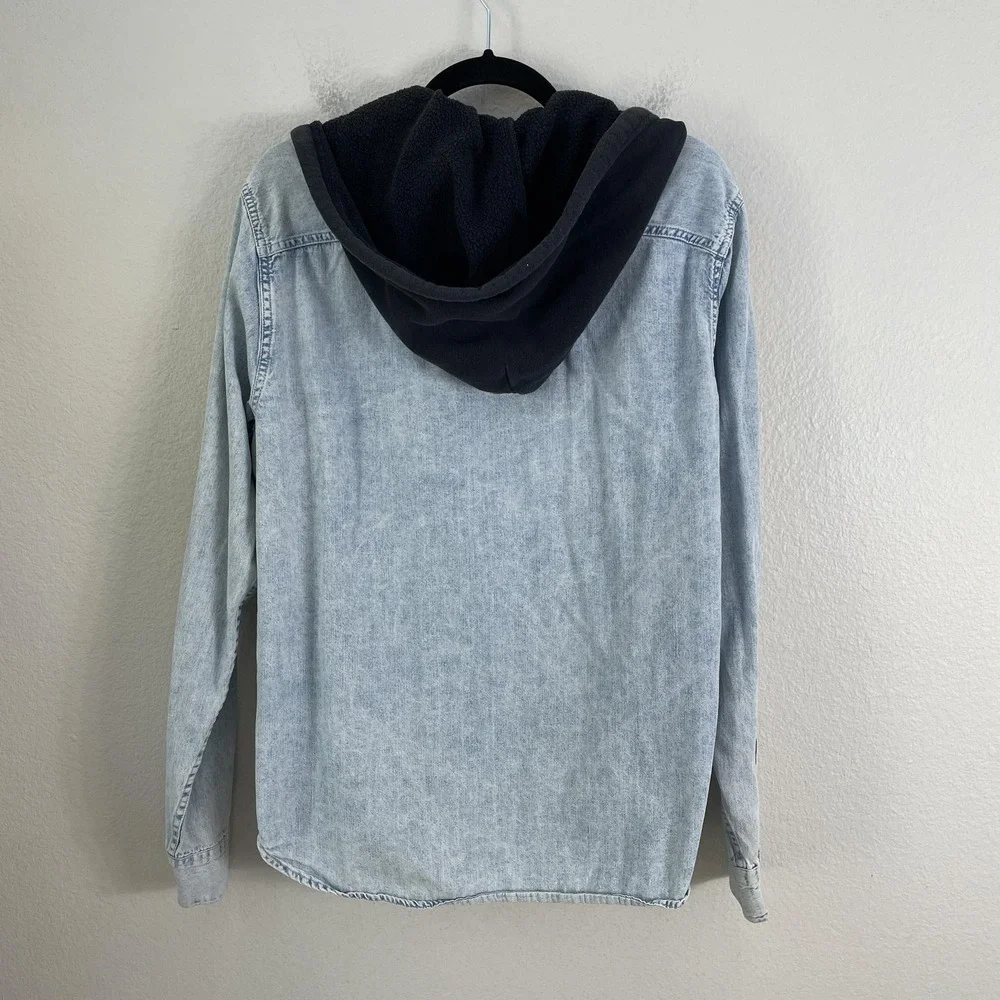 Hollister Shirt Mens Large Blue Denim‎ Hooded Long Sleeve Button Up Shacket